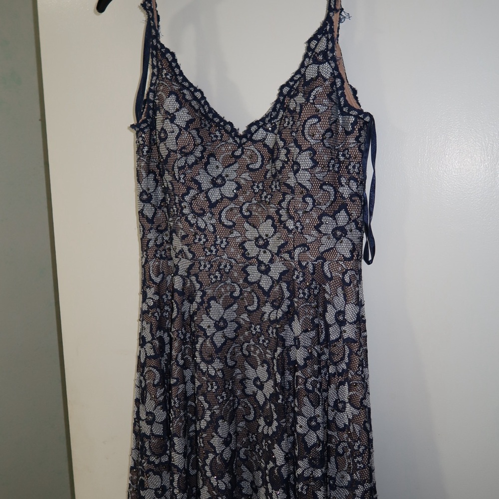 Floral Lace Studded Dress with Spaghetti Straps